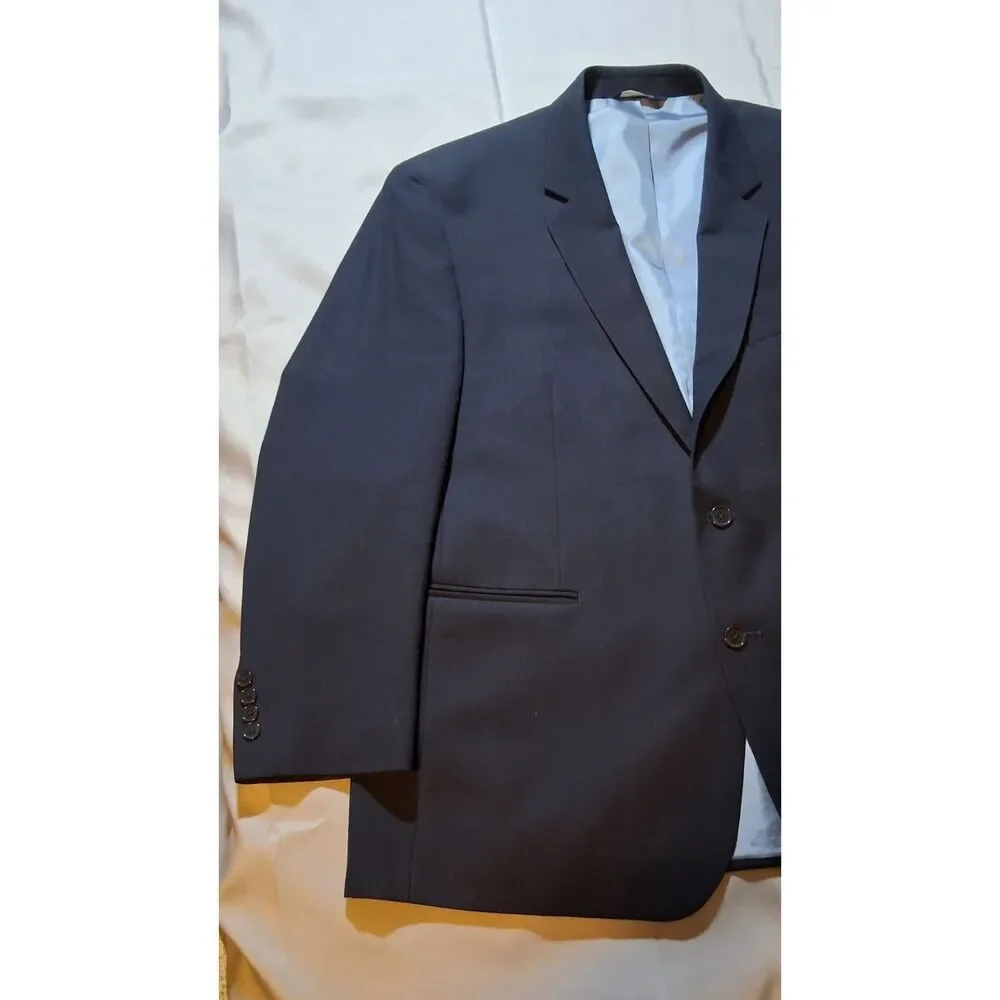 Mens Navy Blue Two-Button 46R Suit Jacket Sport Coat Blazer Formal Business